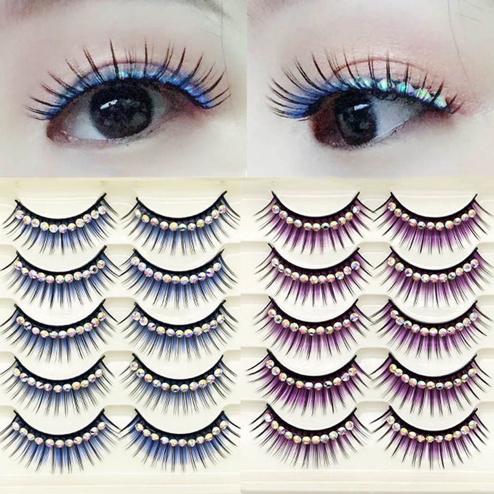 1/5Pairs Soft Mink False Eyelashes Natural 3D Fake Eye Lashes with Shiny Rhinestones Colored Extension Eyelashes