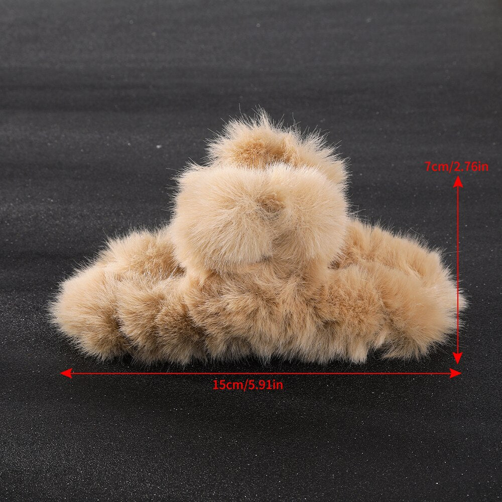 Plush Hair Claw Clip Rabbit Fur Seaweed Green Crab Clamps Solid Color Hairpin Barrette Warm Hair Accessories