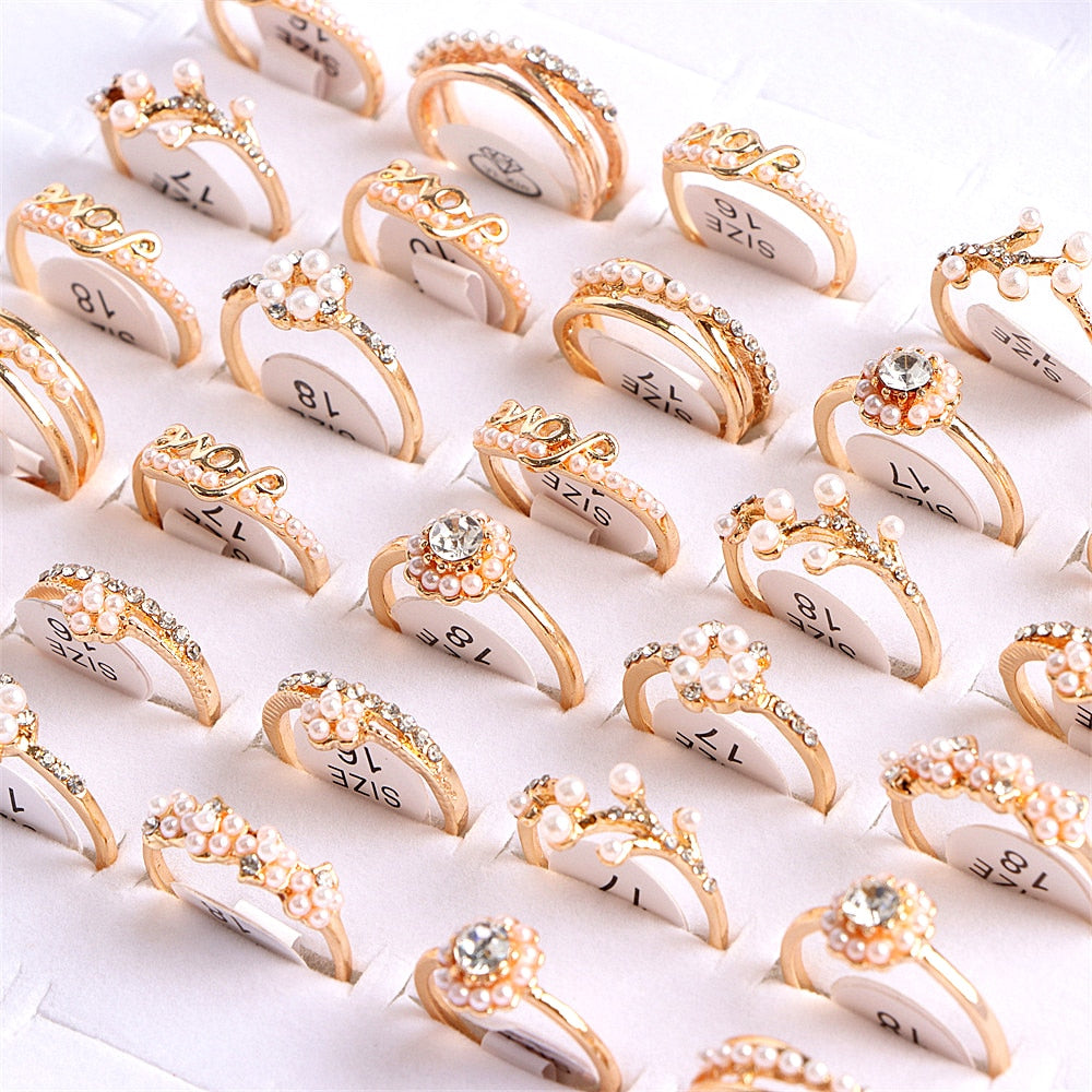 10Pcs/Lot Fashion Heart Love Micro-inlaid Colorful Crystal Finger Ring Jewelry For Women Mix Style Wedding Engagement Party