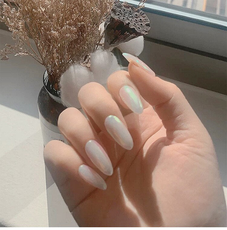 24pcs Aesthetic Northern Lights stiletto nail tips Simple Lasting Fake Nails Wearable Full Cover Finished Fingernails