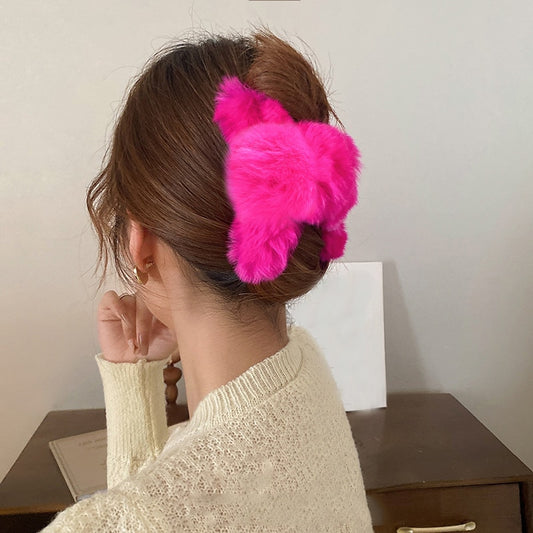 Big Rose Red Hair Clips Winter Plush Soft Popular Hair Catch Cute Warm Hair Accessories y2k Accessories Handmade