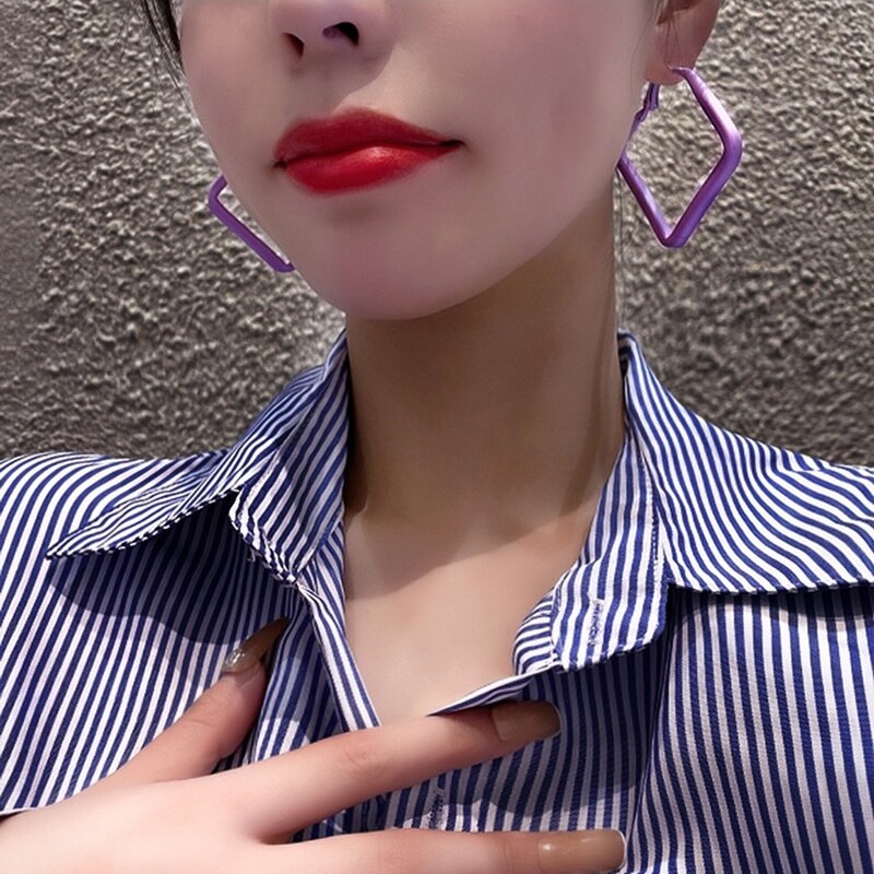 Korean Style Gentle Purple Earrings for Women Geometric Heart Circle Acrylic Exaggerated Earrings Retro Ear Studs Drop Earrings