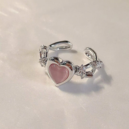 Romantic Cute Pink Heart Ring Women Jewelry Adjustable Antioxidant Anillos Gift Accessories