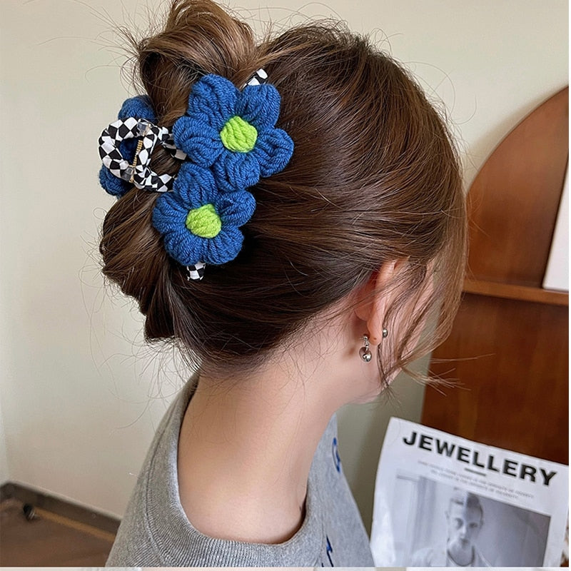 Knitted Floral Hair Claw Clips Hair Clamp Flower Hair Clip Hairpin Headdress Accessories