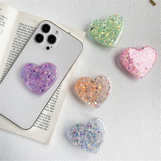 Korean Cute Epoxy Love Heart Phone Grip Tok Griptok Holder Ring For iPhone 14 13 Samsung Phone Accessories Glitter Lazy Bracket