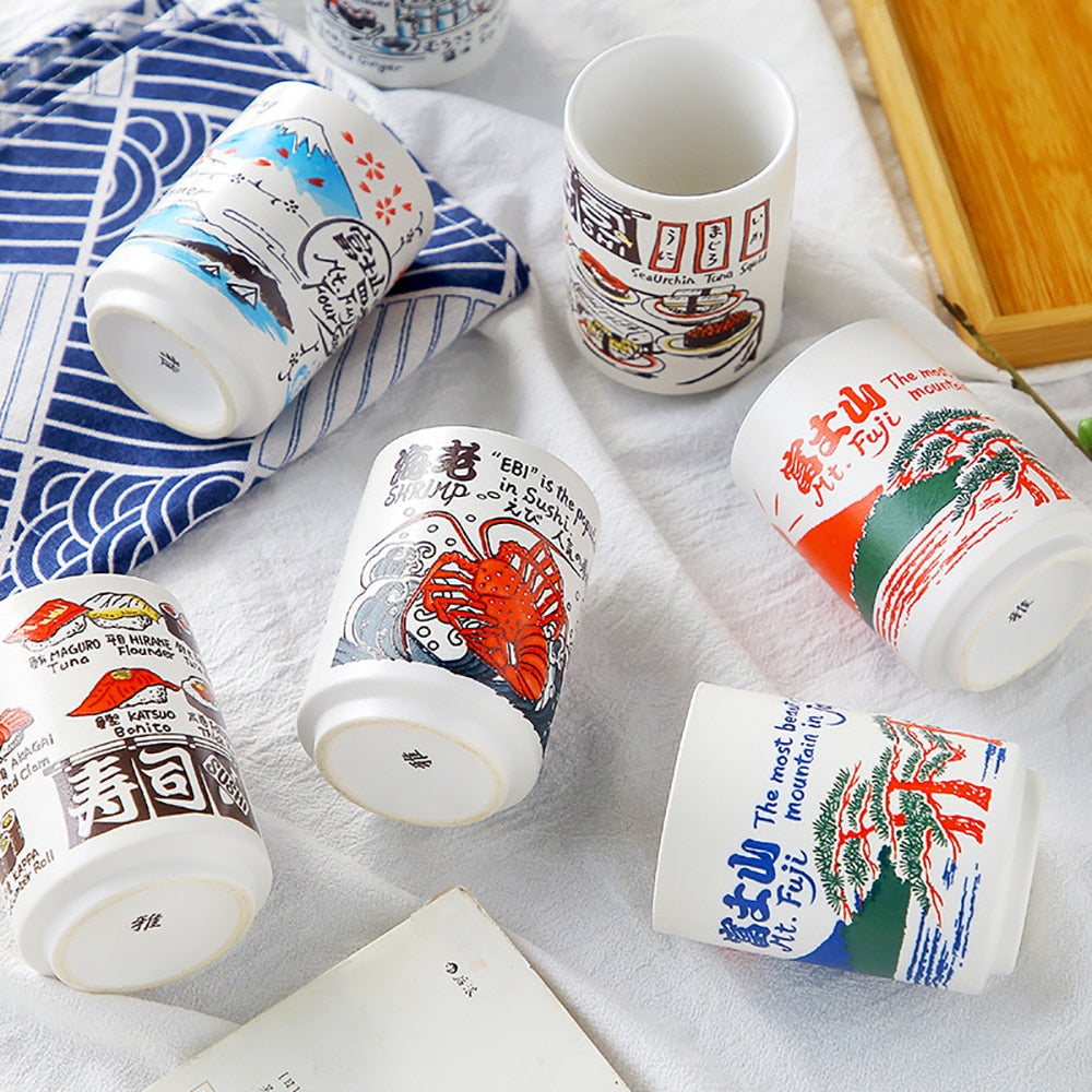 Japanese Impression Ceramic Mugs 300ml Tea Wine Sushi Sake Cup