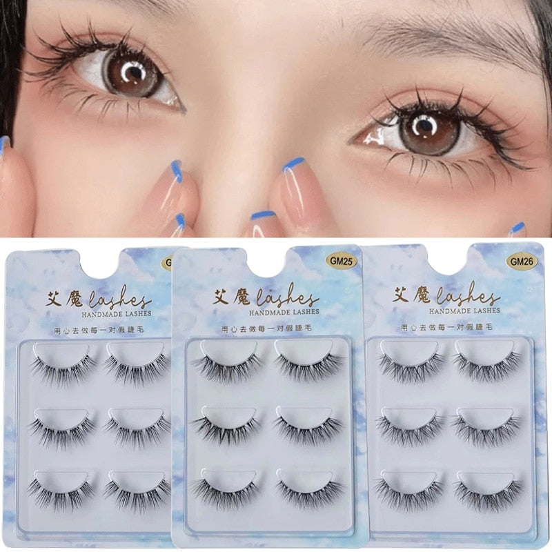 3pairs Mink Eyelashes Invisible Band Lash Extension Natural False Eyelashes Cross Cluster Fairy 3D Faux