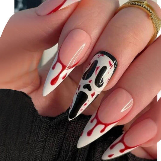 24Pcs Spice Girl Spider Animation False Nails Halloween with Glue French Design Wearable Fake Nails Magic Press on Nails Tips