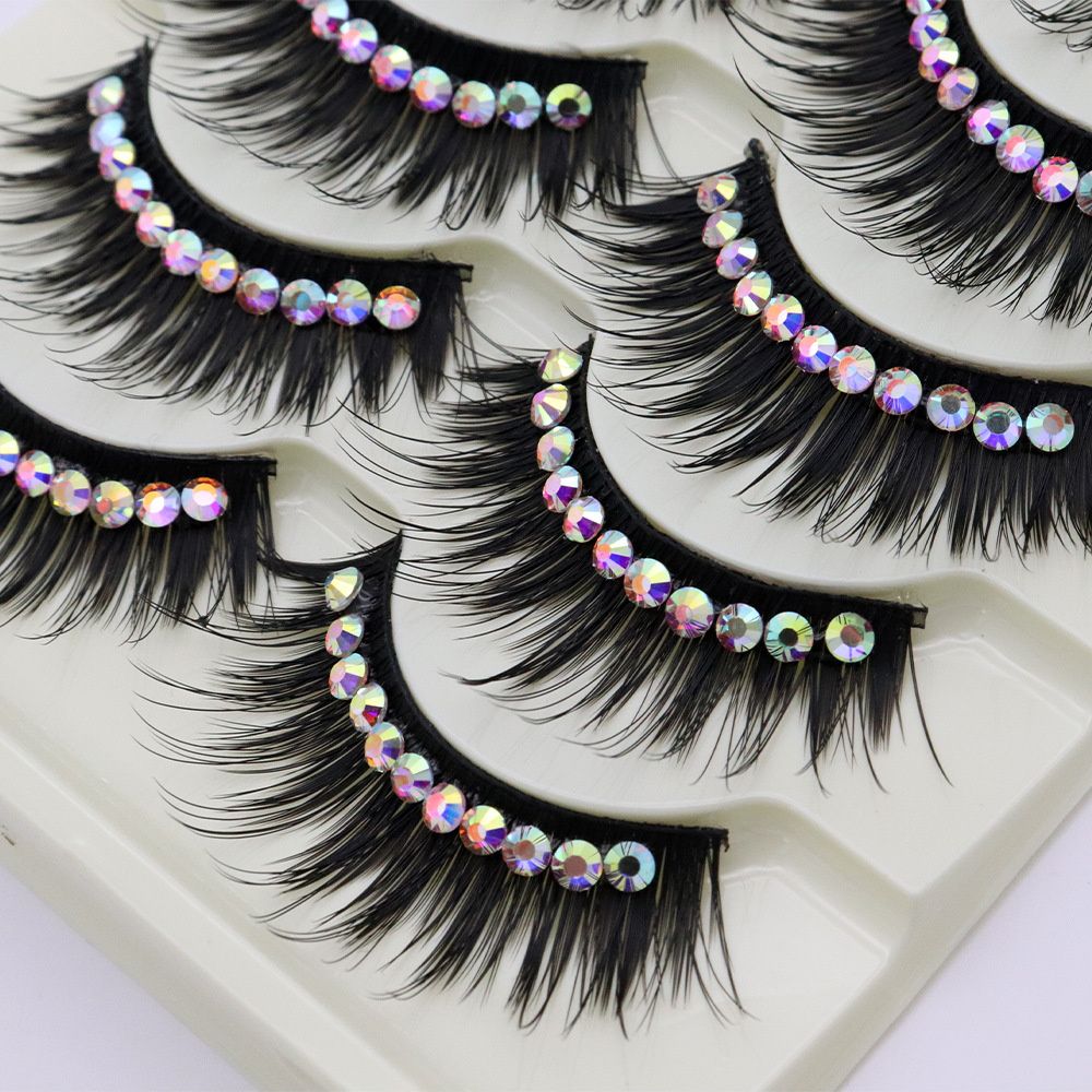 1/5Pairs Soft Mink False Eyelashes Natural 3D Fake Eye Lashes with Shiny Rhinestones Colored Extension Eyelashes