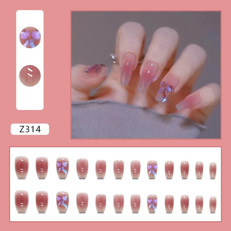 24pcs Long gradient nude false nail with glue simple artifical press on nails acrylic nails natural stick on nails set