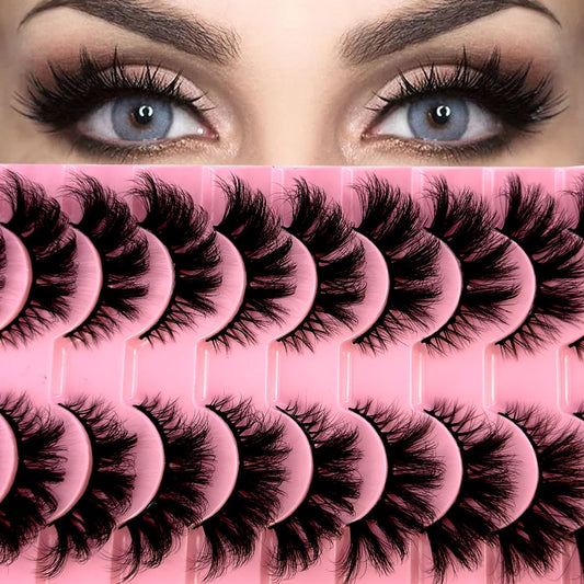 10Pairs Cat Eye Lashes Faux Mink Eyelashes Natural long Full Strip Lashes Winged End Eye Elongated Fake Lashes Soft Eyelashes