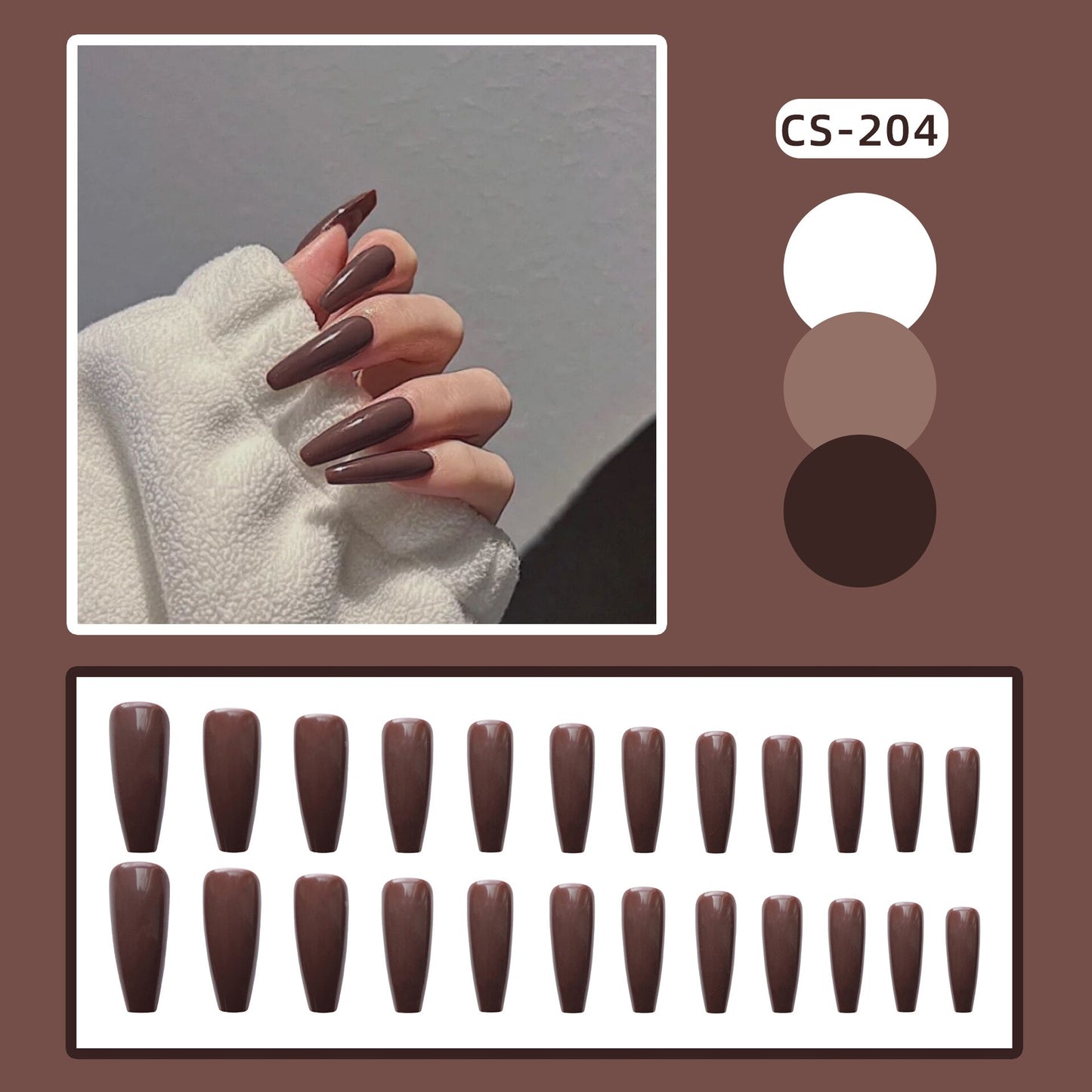 24PCS Khaki Nude Press On False Nails Tips Long Ballerina Pure Color Acrylic Fake Nails Coffin Full Cover Nail With Glue Designs