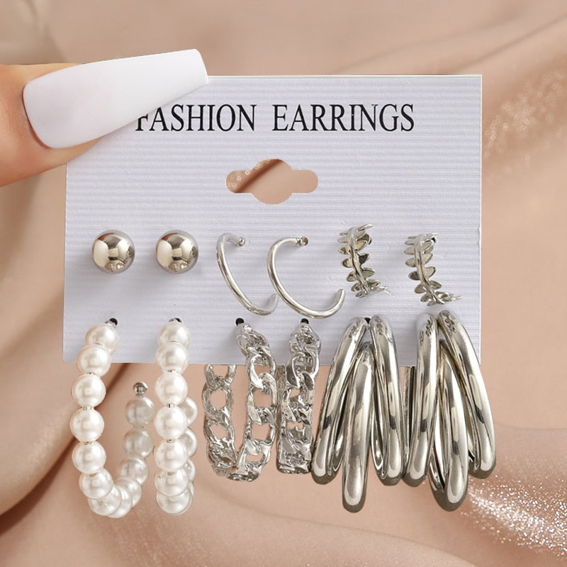 17KM Pearl Twist Hoop Earrings Set Butterfly Acrylic Dangle Earrings for Women Metal Hollow Gold Plated Earring