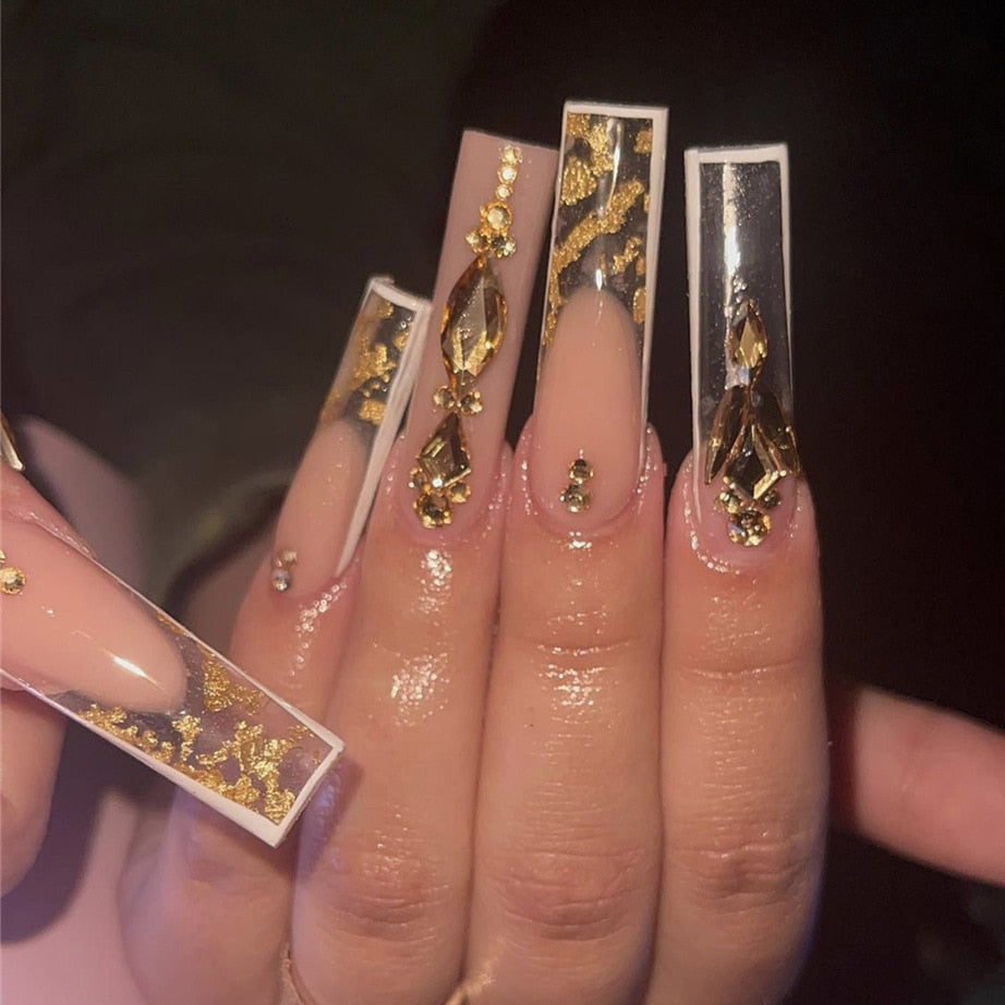 24pcs/box fake nails with Glue Detachable Long Ballerina False Nails With Design Wearable Fake Nails Full Cover