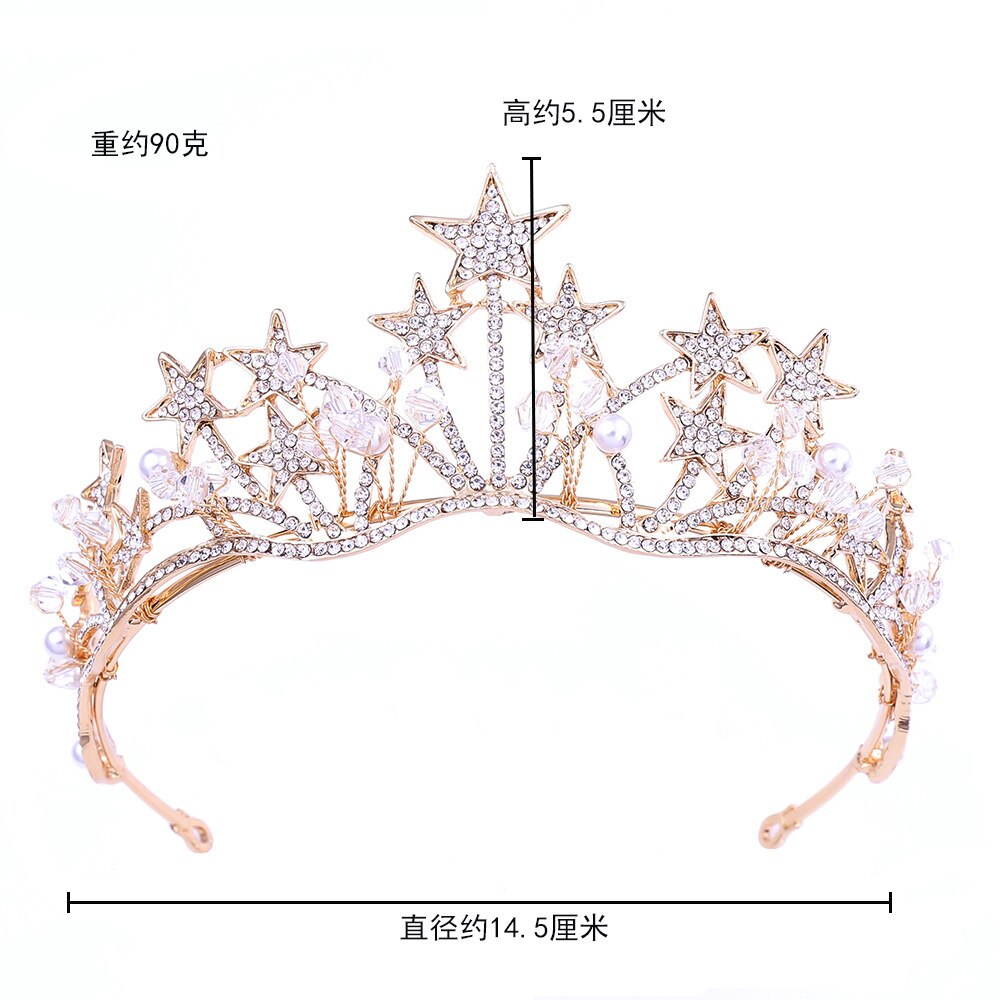 Baroque Gold Color Star Crystal Pearl Wedding Tiaras Bridal Crown for Bride Rhinestone Crowns Headband Jewelry Hair Accessories