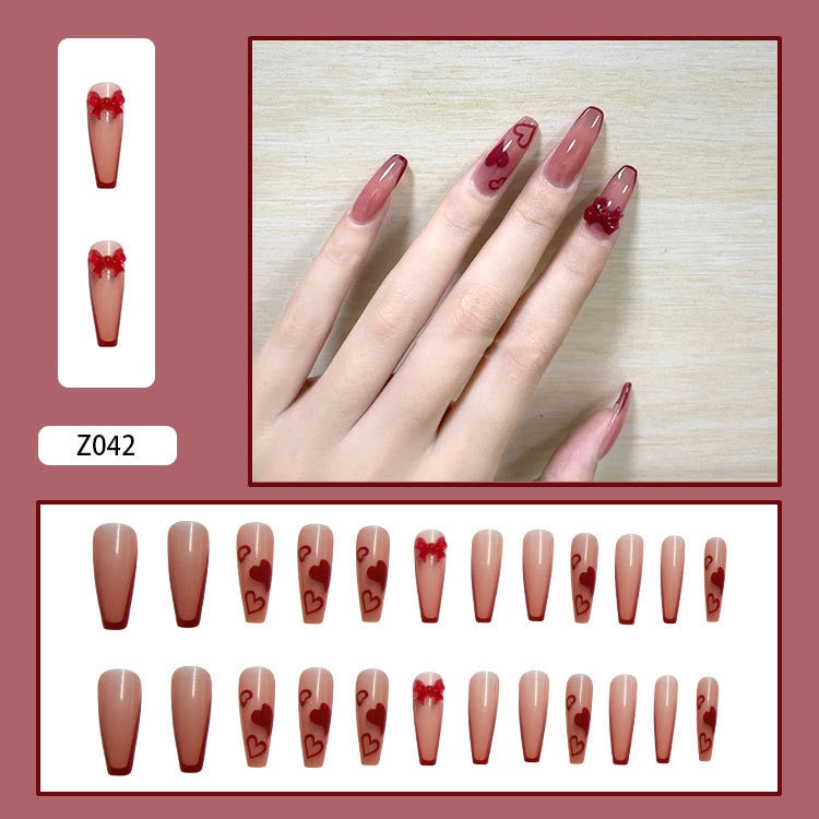 24pcs Butterfly decorated false nails Removable Long Manicure press on nail tips full cover acrylic