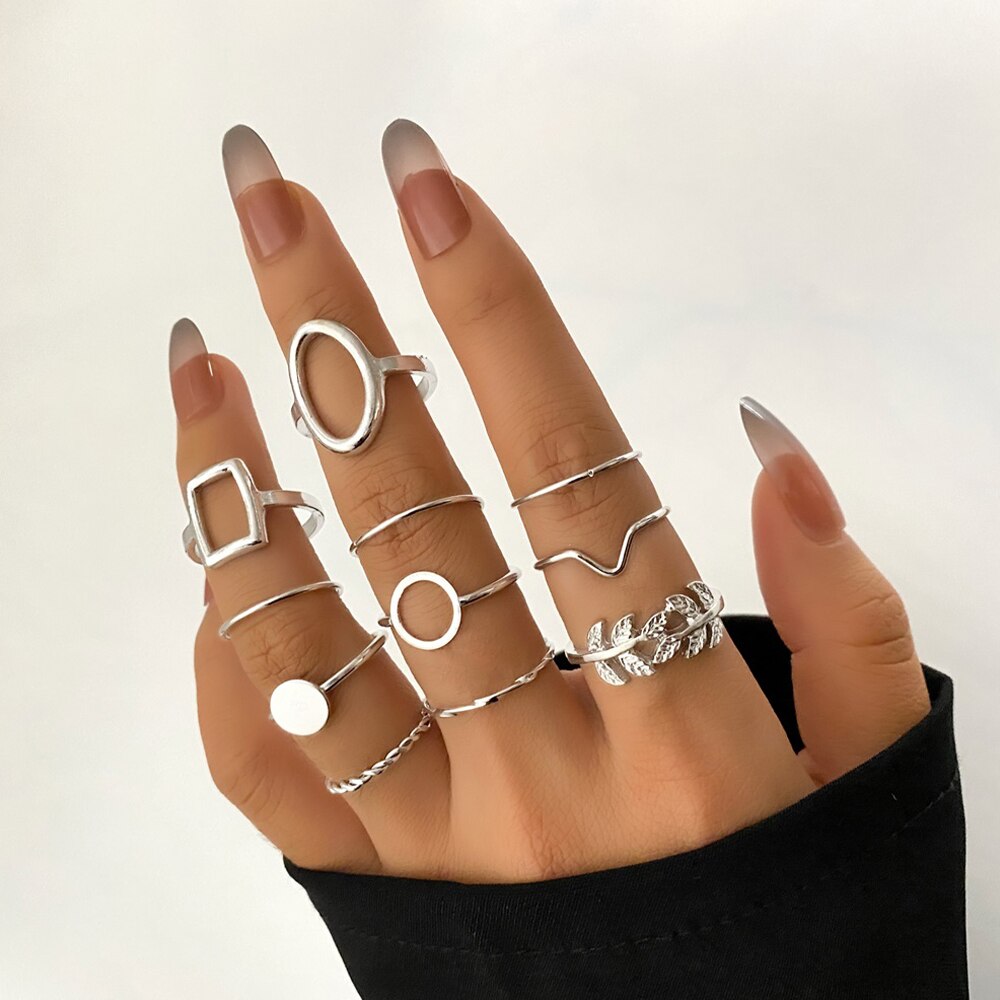 Punk Gothic Butterfly Snake Chain Ring Set for Women Black Dice Vintage Silver Plated Retro Rhinestone