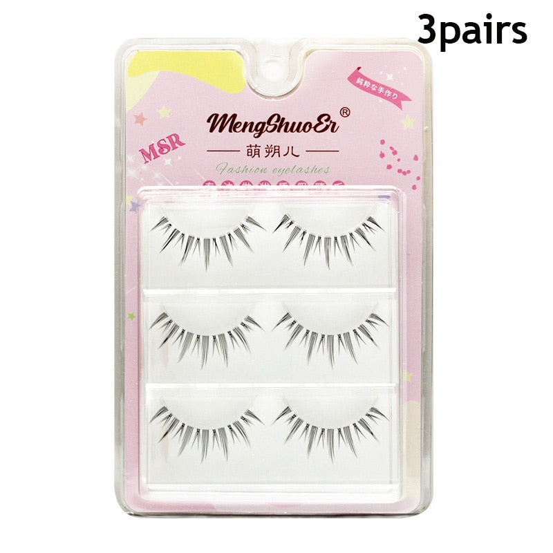 3pairs Mink Eyelashes Invisible Band Lash Extension Natural False Eyelashes Cross Cluster Fairy 3D Faux