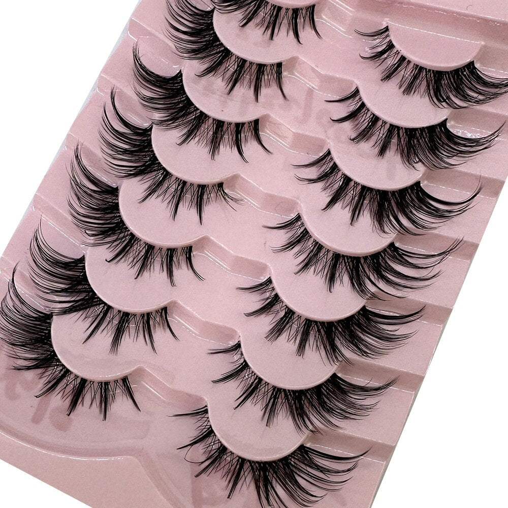 7Pairs Lashes manga Lashes 3D Clear Band Lashes Natural Look Wispy Mink Eyelashes Fluffy Cat Eye Lashes Pack Fake Eyelashes