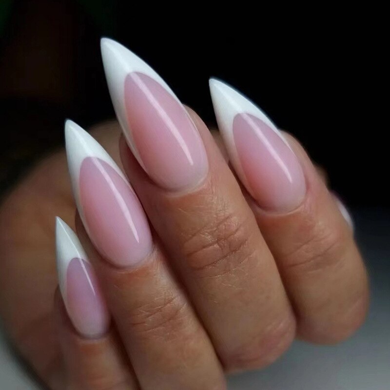 24pcs Long gradient nude false nail with glue simple artifical press on nails acrylic nails natural stick on nails set