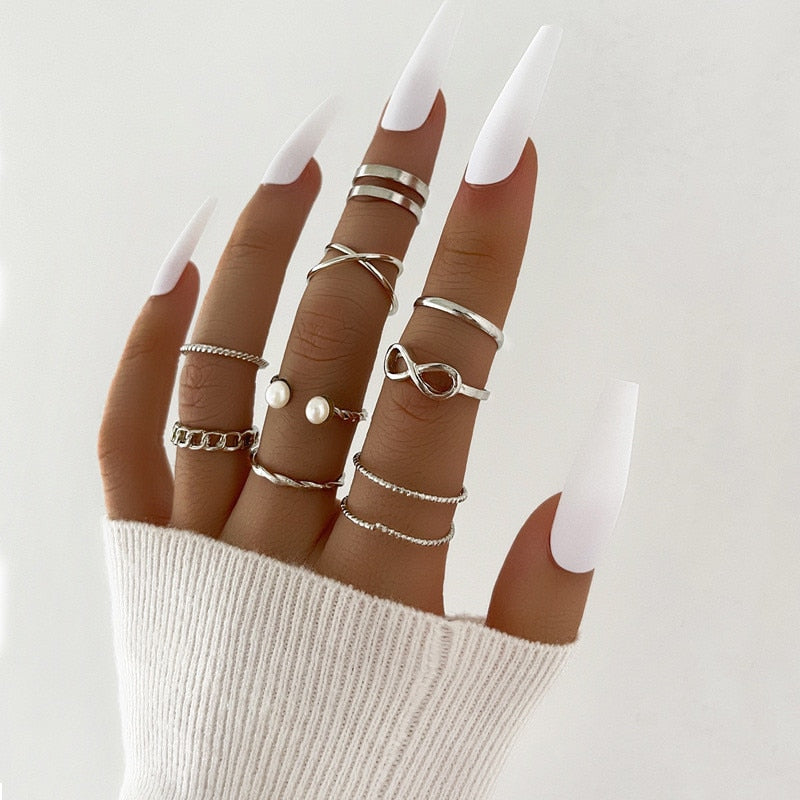 Geometric Knuckle Rings set For Women Crystal Gold color Finger Ring Boho Ladies wedding Jewelry Gift