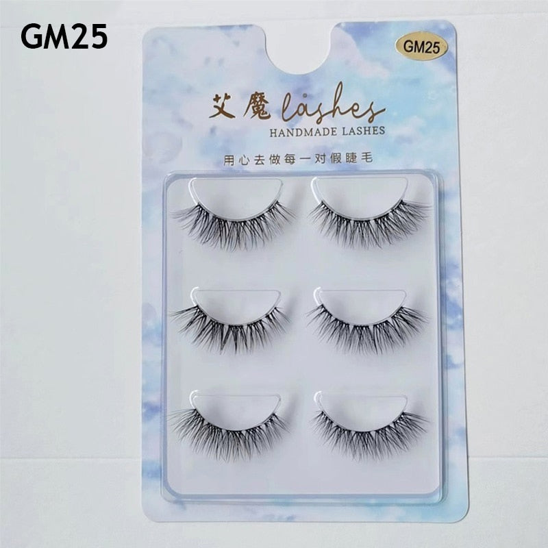 3pairs Mink Eyelashes Invisible Band Lash Extension Natural False Eyelashes Cross Cluster Fairy 3D Faux