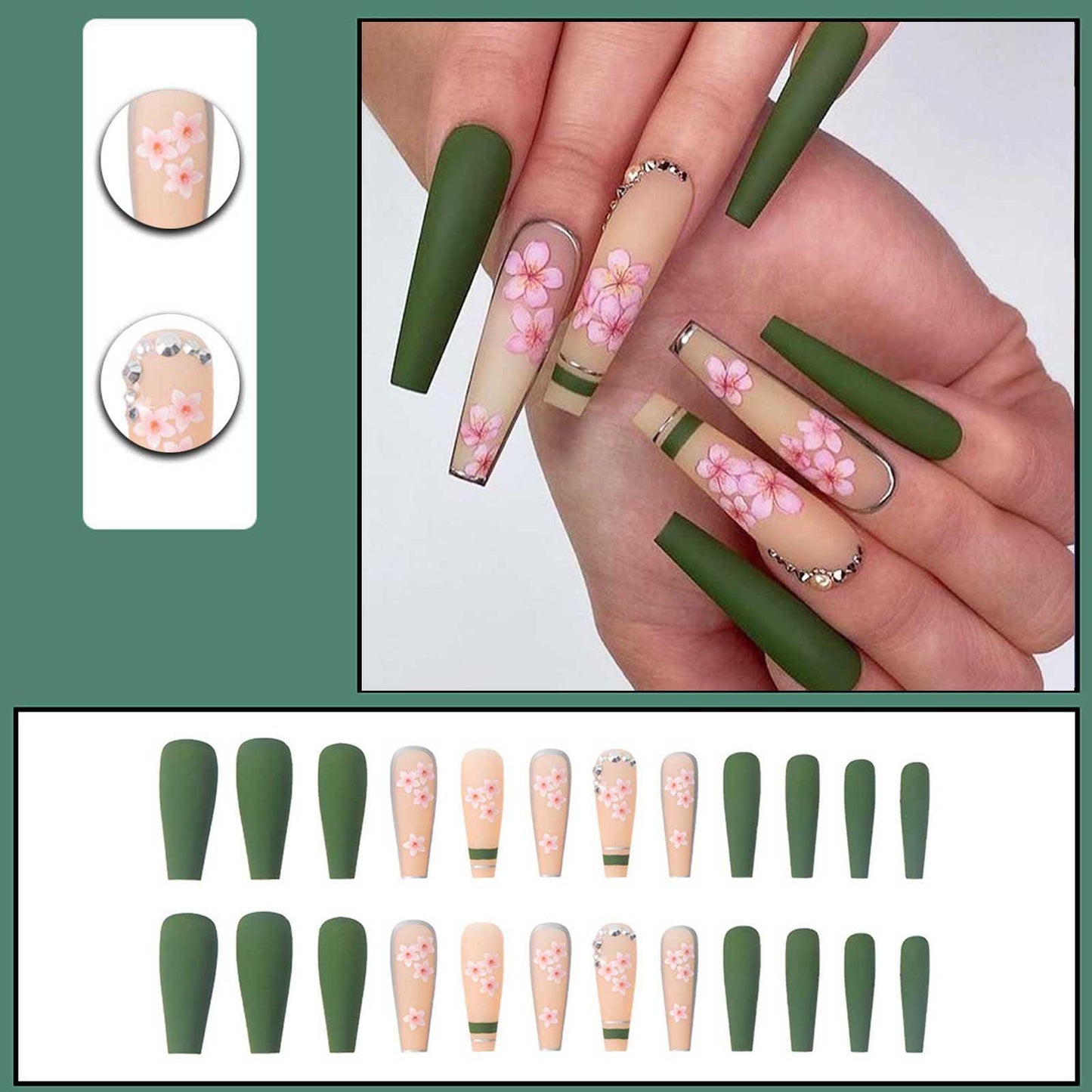 24pcs/set French Nail Ballet False Nails Long Flower Bow Nail Decor Press On Fake Nails Tips With Glue Sticker Nail