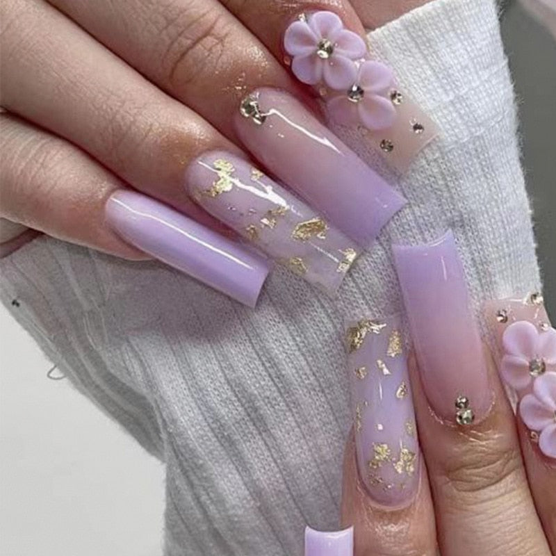 24pcs/box fake nails with Glue Detachable Long Ballerina False Nails With Design Wearable Fake Nails Full Cover