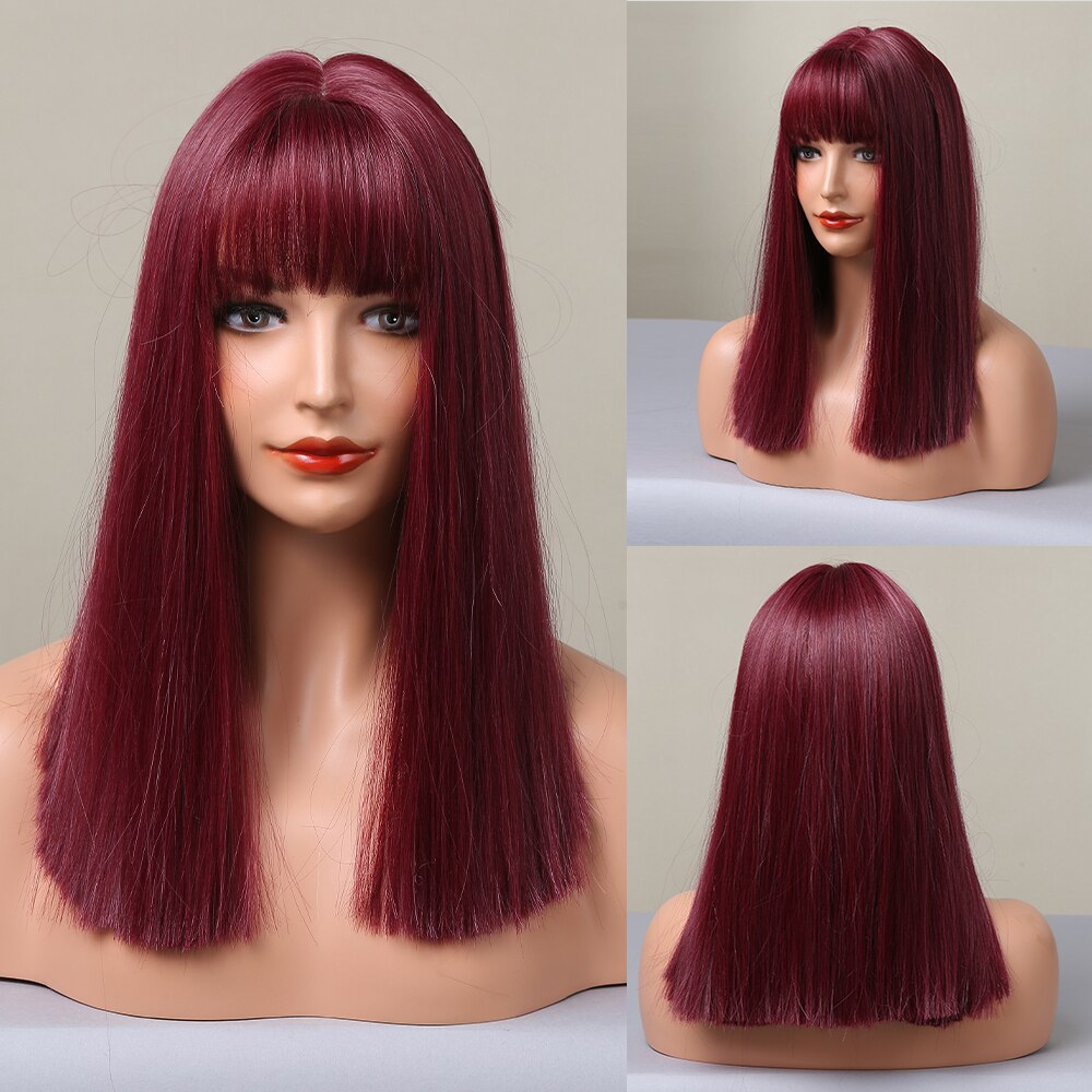 Black Bob Hair Wigs Medium Straight Synthetic Wig with Bangs Cosplay Wig Heat Resistant