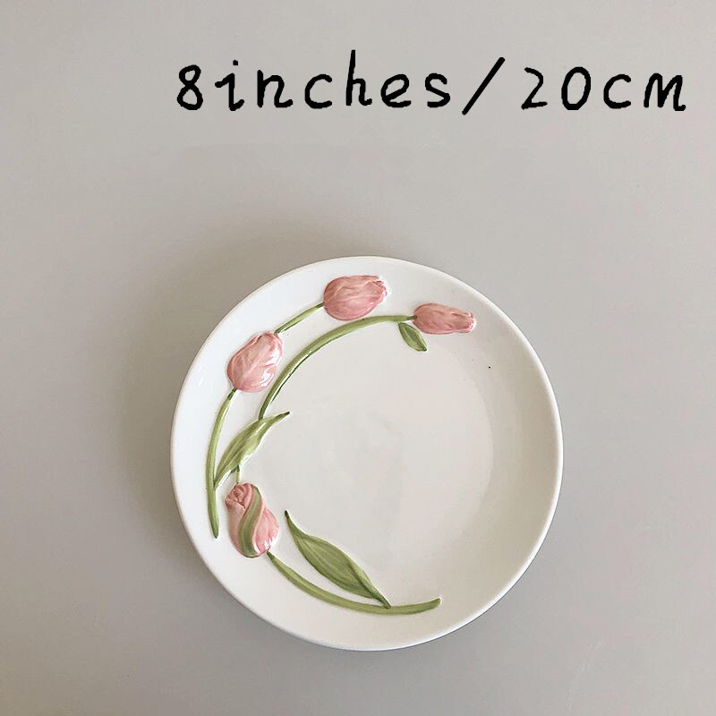 Creative Coffee Cup Ceramic Pink Tulip Flower Tea Mug Coffee Afternoon Tea Cup Cake Plate Assiettes Mariage Kitchen Accessories