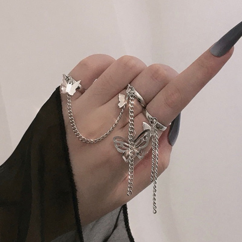 Bohemian Geometric Rings Sets Crystal Star Moon Flower Butterfly Constellation Knuckle Finger Ring Set For Women Jewelry