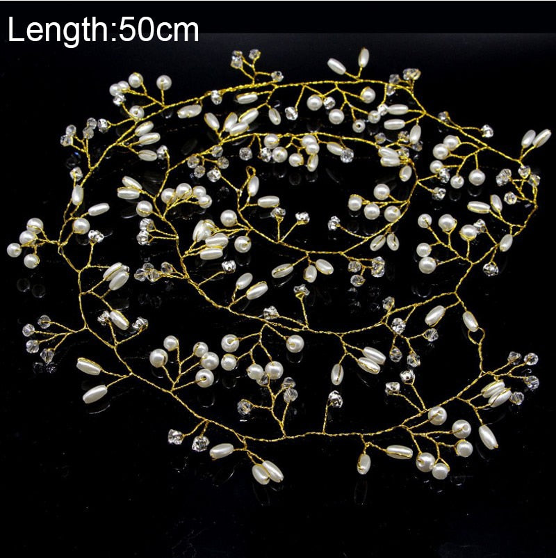 Crystal Pearl Bridal Tiaras Hairbands Hairpins Bridesmaid Diamante Hair Vine Accessories Wedding Jewelry 35cm Headwear