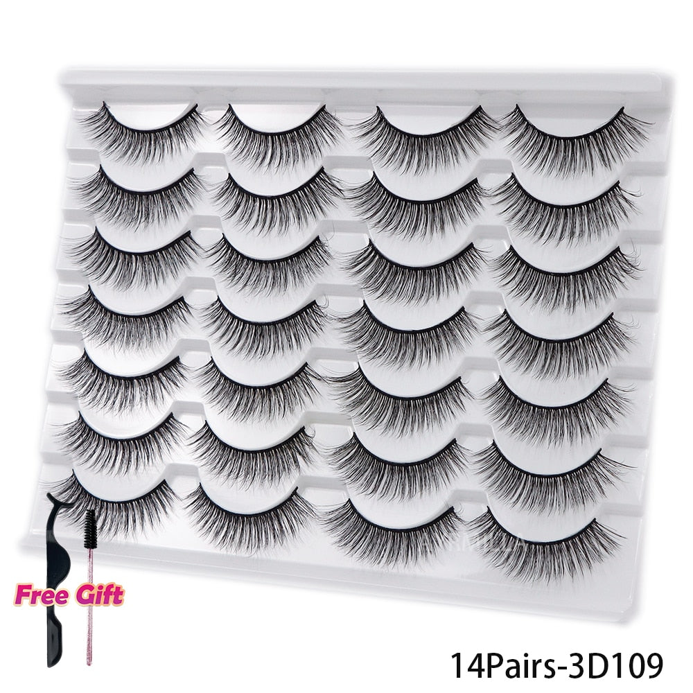 5/10/14Pairs Natural False Eyelashes Dramatic 3D Mink Lashes HandMade Fake Eyelash Extension Reusable Makeup Tool