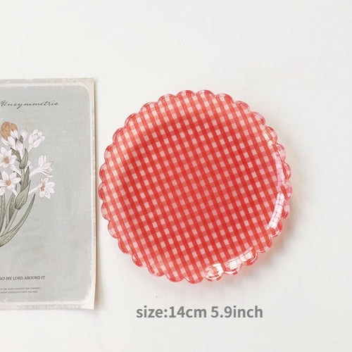 Plastic Dessert Tray Acrylic Cake Dish Grid Pattern Spork Floral Plates Decorative Fruit Plate Spoon Fork