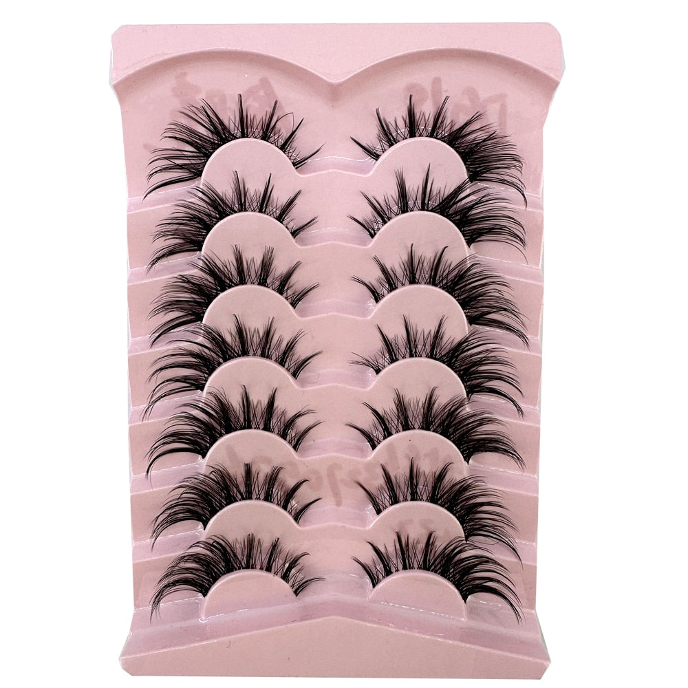 7Pairs Lashes manga Lashes 3D Clear Band Lashes Natural Look Wispy Mink Eyelashes Fluffy Cat Eye Lashes Pack Fake Eyelashes