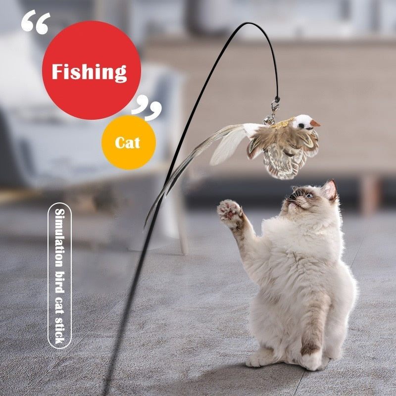 Simulation Bird interactive Cat Toy Funny Feather Bird with Bell Cat Stick Toy for Kitten Playing Teaser Wand Toy Cat Supplies