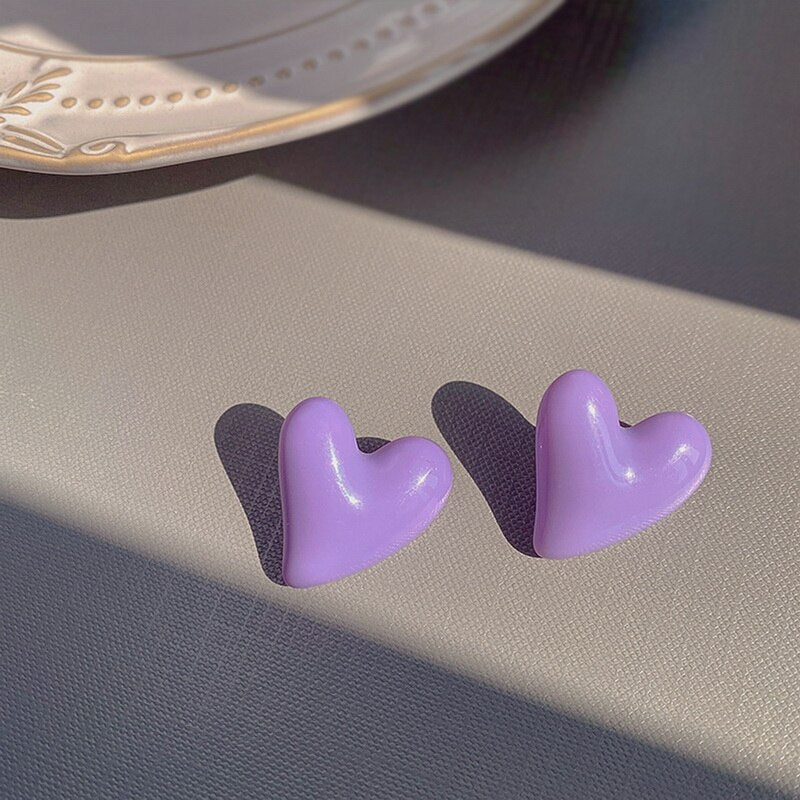 Korean Style Gentle Purple Earrings for Women Geometric Heart Circle Acrylic Exaggerated Earrings Retro Ear Studs Drop Earrings