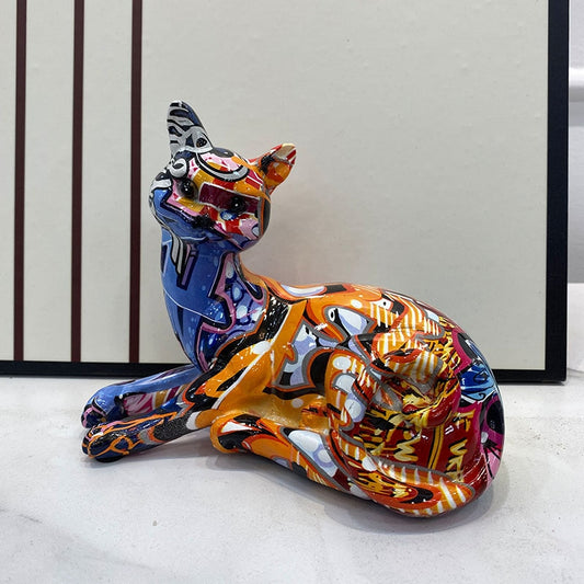 lucky cat figure room decoration Painted cat sculptures vintage home decor Egyptian cat statue aesthetic room decor office