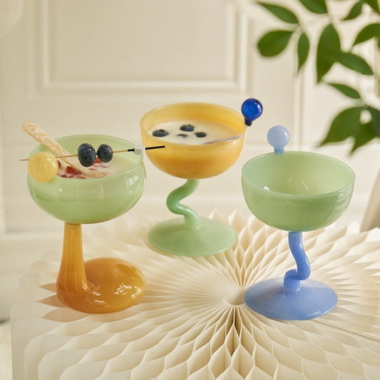 Creative Colored Glass Goblet Ice Cream Bowl Glass Cup Cold Drink Fruit Tea Cup Dessert Cup Decorative Glass Cup