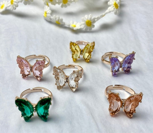 Crystal Butterfly Rings for Women Atmospheric Luxury Anillos Romantic Gift Alloy Ornaments