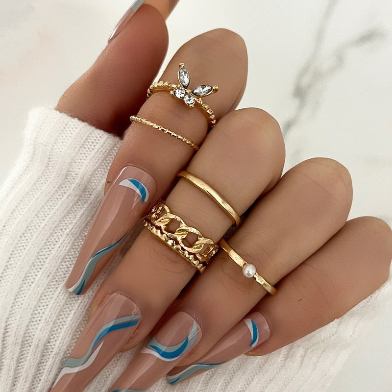 Bohemian Geometric Rings Sets Crystal Star Moon Flower Butterfly Constellation Knuckle Finger Ring Set For Women Jewelry