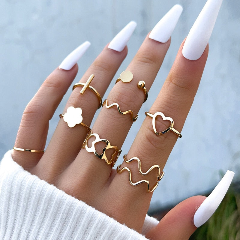 Bohemian Geometric Rings Sets Crystal Star Moon Flower Butterfly Constellation Knuckle Finger Ring Set For Women Jewelry