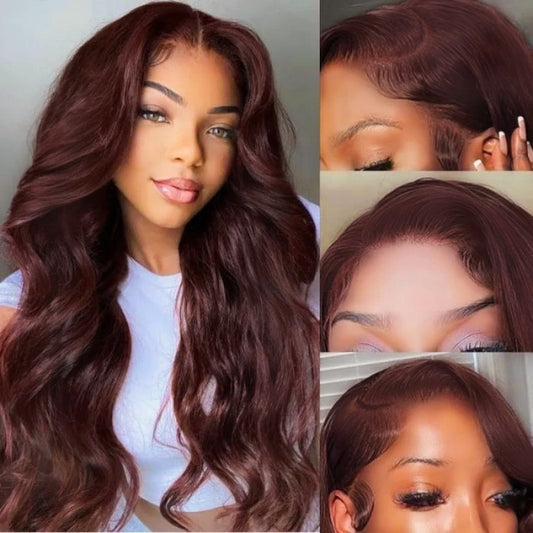 Reddish Brown Wigs For Women Body Wave 13X4 Lace Front Wigs Synthetic Omber Red Lace Frontal Wig Pre Plucked With Baby Hair Wig