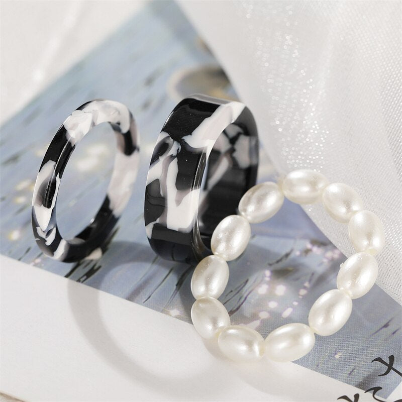 Colorful Transparent Resin Acrylic Crystal Rhinestone Simple Geometric Square Round Rings Set Jewelry