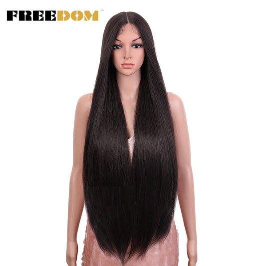 Straight Synthetic Lace Wigs For Women Ombre Brown Handtied Lace Wig 36 Inch Middle Part Long Blue Pink Cosplay Wig