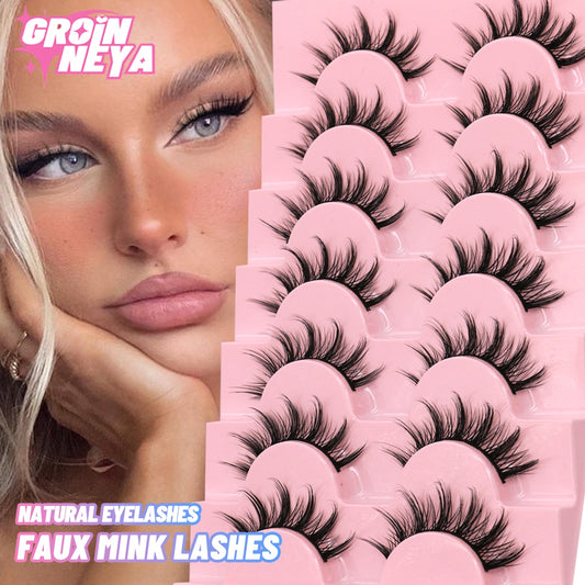 7 pairs Eyelashes 3D Natural False Lashes Fluffy Soft Cross Manga Lashes Wispy Natural Eyelash Extension