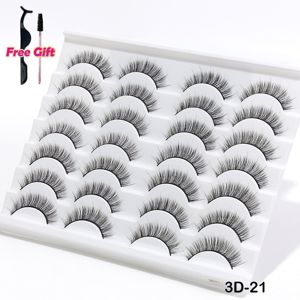 5/10/14Pairs Natural False Eyelashes Dramatic 3D Mink Lashes HandMade Fake Eyelash Extension Reusable Makeup Tool