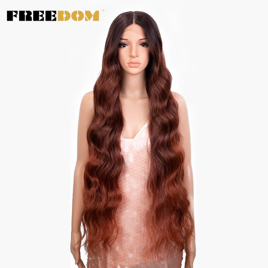 Synthetic Lace Front Wig 36 inch Body Wave Wigs For Women Ombre Blonde Ginger Highlight Wig Long Wavy Cosplay Wigs