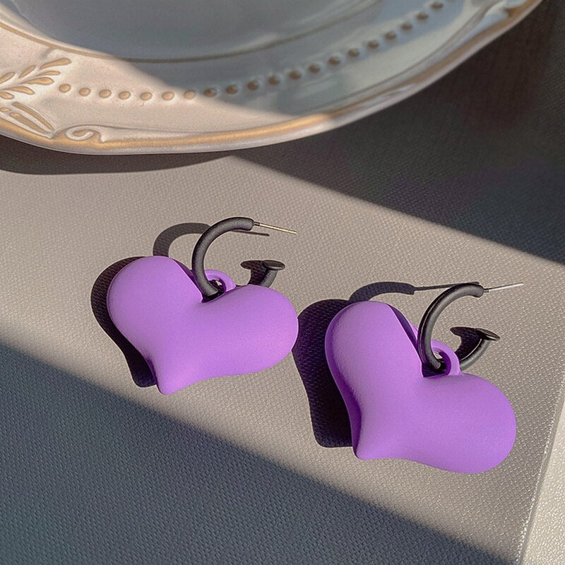 Korean Style Gentle Purple Earrings for Women Geometric Heart Circle Acrylic Exaggerated Earrings Retro Ear Studs Drop Earrings