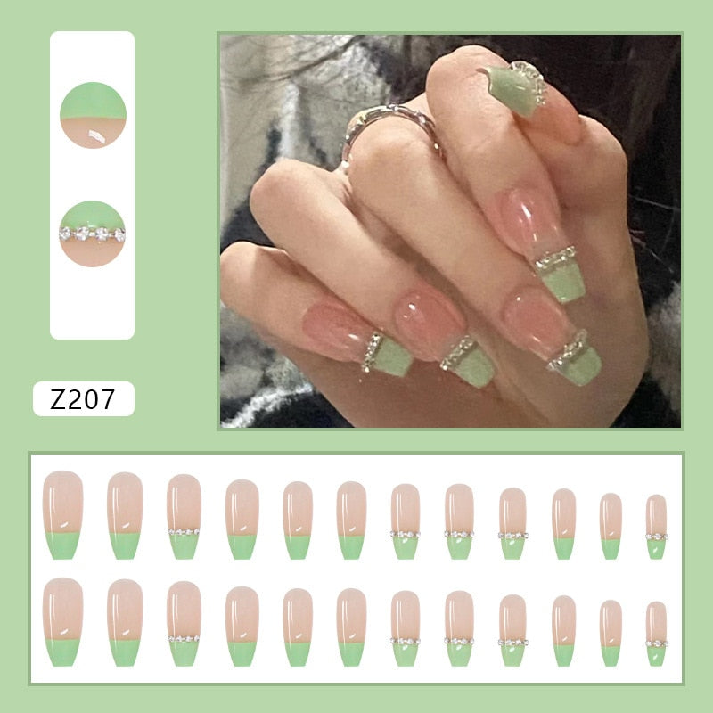 24Pcs Punk Babes Fake Nails With Glue Vintage Rhinestones Cross Design Long Ballet Coffin Press On Nails Detachable Manicure Tip